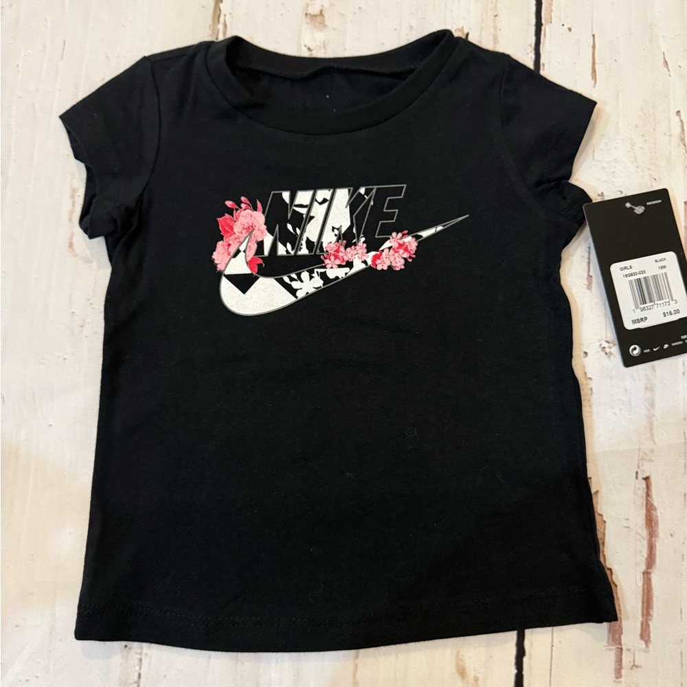 Nike Kids Black and Pink Floral Graphic Tee
